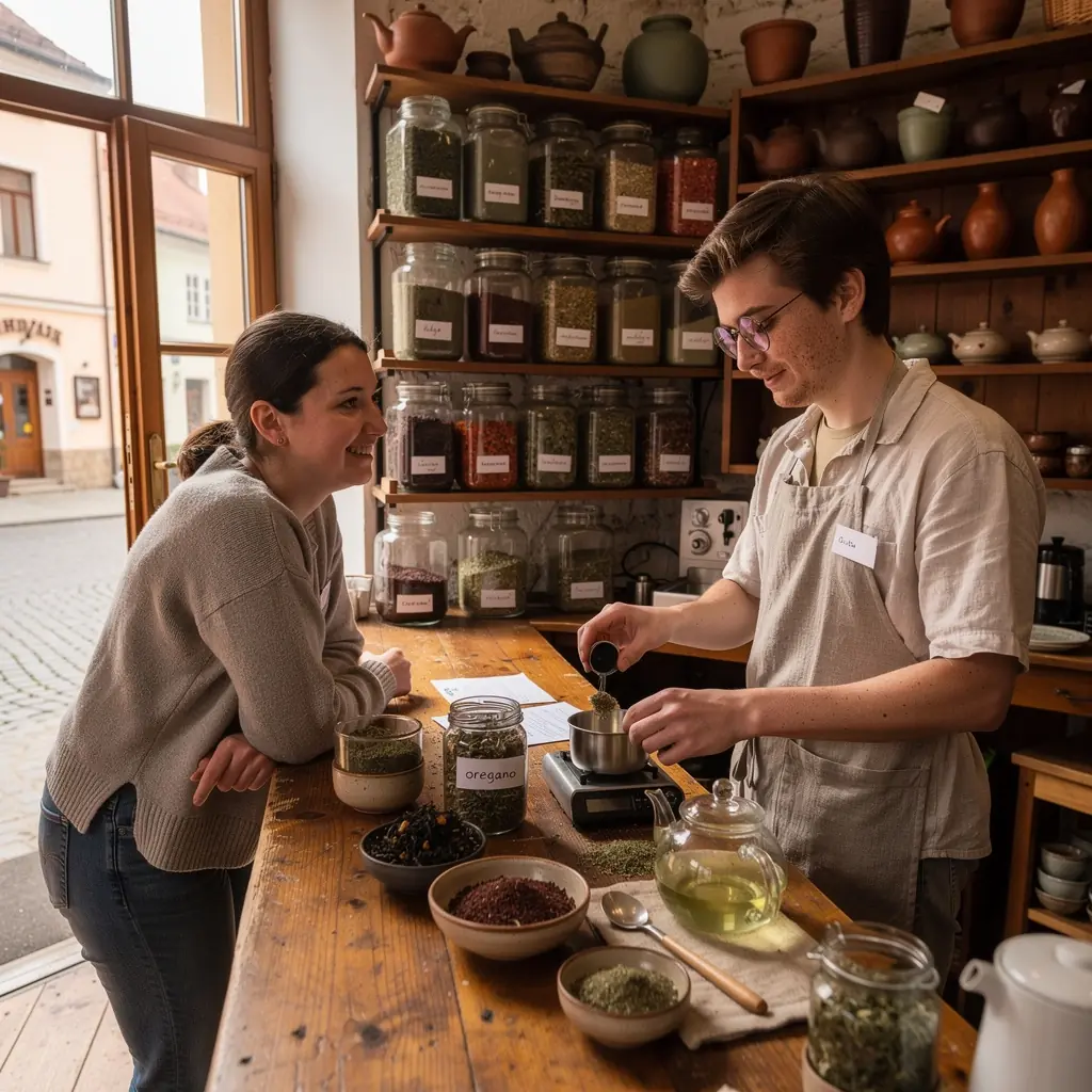 Zelený čaj z oregana pripravený v šálke s teplou vodou